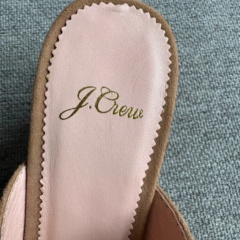 J Crew Ashen Brown Suede High Block-Heel Mules Clogs Shoes Women's Sz 6